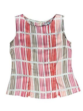 Boden Silk Blend Sleeveless Blouse Buttons Up Back Abstract Stripe Design Size 8